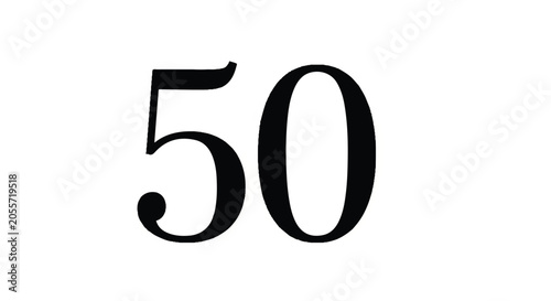 Elegant black numeral fifty on white background typography art.