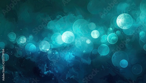 Abstract Teal and Blue Bokeh Lights Background.