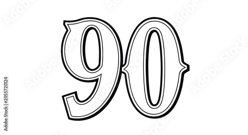 Bold silver ninety graphic element for typography design and decoration.