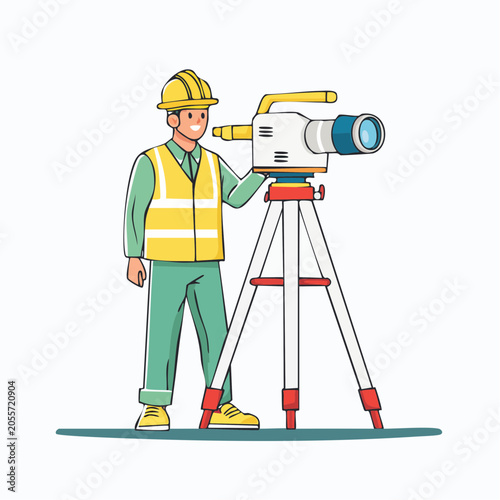 Surveyor with Theodolite on Tripod
