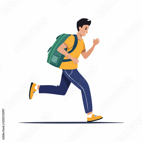 Young Man Running with Backpack