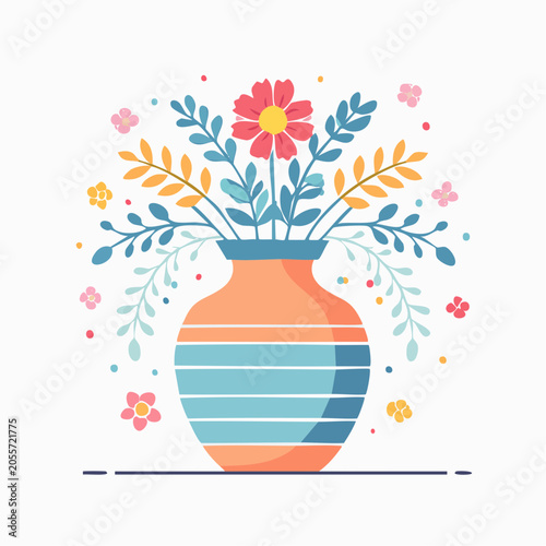 Flat illustration of a vase with flowers