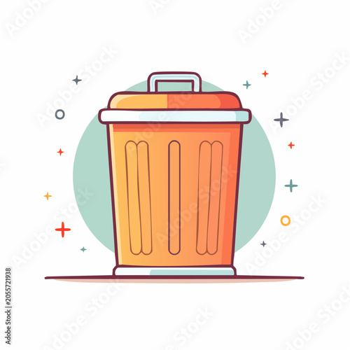 Orange Trash Can Icon with Stars and Circles
