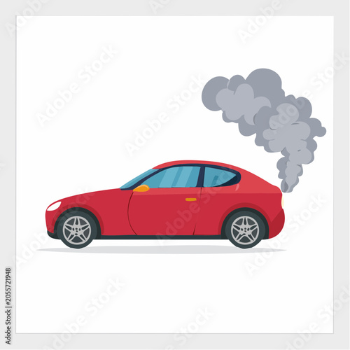 Red car emitting exhaust fumes
