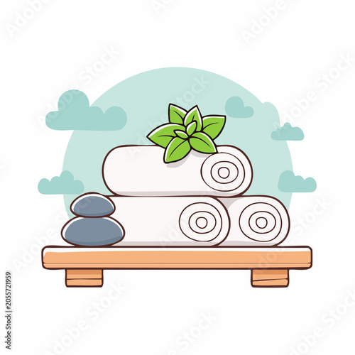 Spa Towels, Stones, and Mint Leaves Illustration