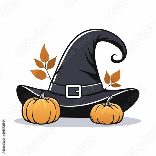 Witch Hat with Pumpkins and Autumn Leaves