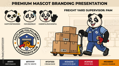 Tableau sur toile Panda Mascot with Freight Supervisor Badge.