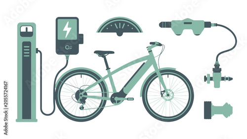 Slika na platnu Electric bicycle charging station with accessories.