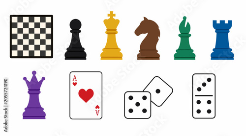 Photos Assorted chess pieces and playing cards illustration.