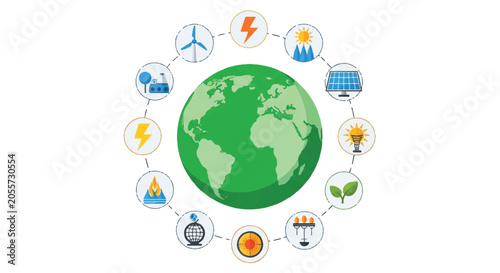 Global Globe Illustration Highlighting Environment, Sustainability, and Renewable Energy Concepts.