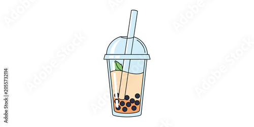 Boba milk tea beverage in plastic cup with straw beverage illustration refreshment refreshing container isolated colorful transparent sweetened