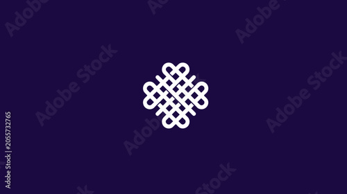 Small white woven knot symbol on purple background.