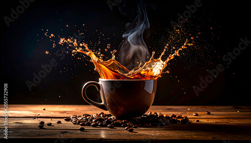 coffee cup placed near window on wooden table with soft morning ligh
