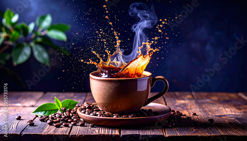 coffee cup placed near window on wooden table with soft morning ligh