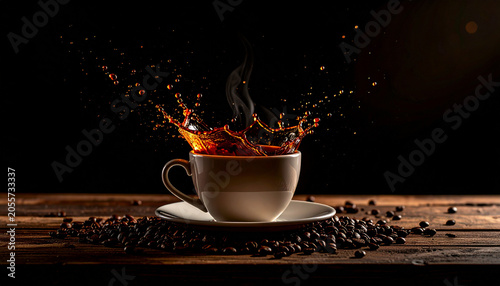 coffee cup placed near window on wooden table with soft morning ligh