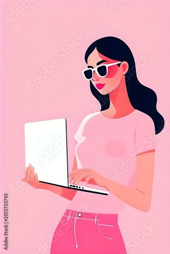 woman, laptop, working, illustration