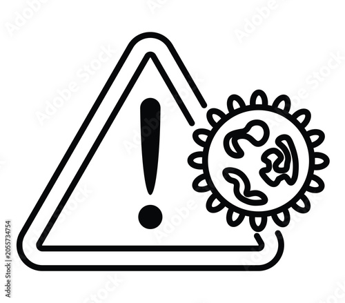 Warning Sign with Exclamation Mark and Virus Illustration Design