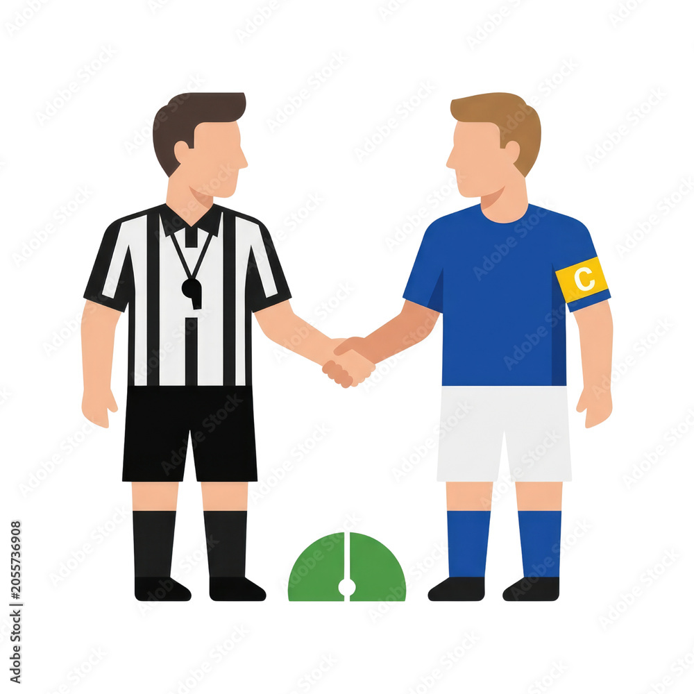 Fototapeta premium Soccer Referee and Captain Shaking Hands Illustration