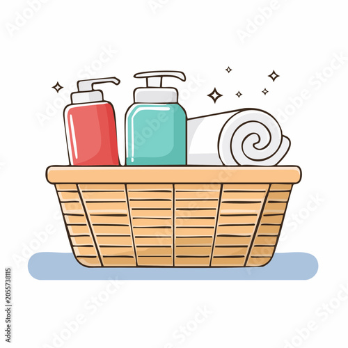 Spa Basket with Toiletries and Rolled Towel