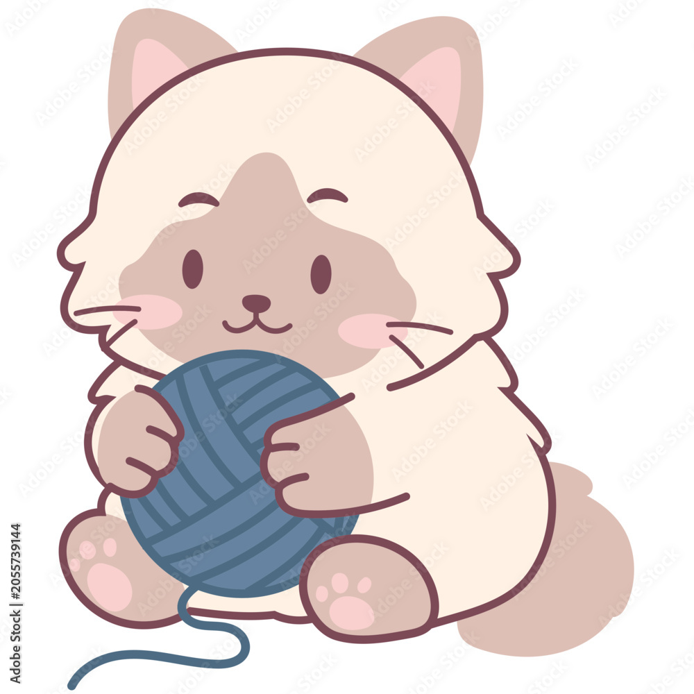 Fototapeta premium Cute Cat Playing with Yarn Illustration
