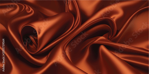 Tableau sur toile Luxurious flowing copper satin fabric with elegant folds and highlights