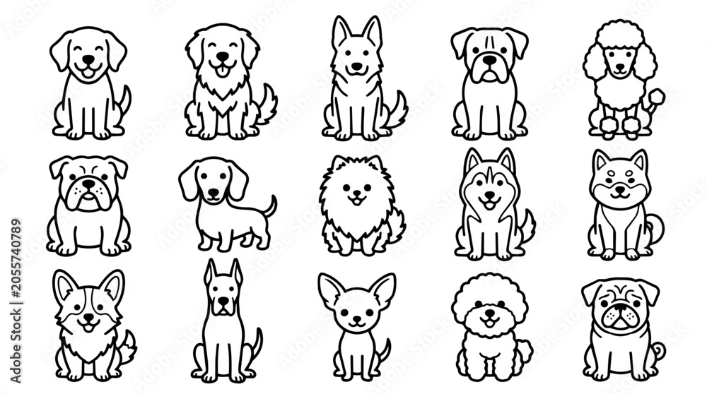 Obraz premium Collection of cute happy dog breeds
