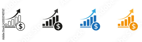 Bild auf Leinwand Financial growth icon with dollar coin, rising bar chart and upward arrow