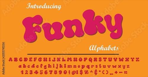 Quadro su tela Retro funky alphabet vector featuring plump bubble letterforms with a groovy 70s disco vibe