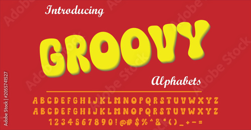 Fotografi Retro-styled groovy alphabet vector with plump rounded letterforms inspired by 70s psychedelic design