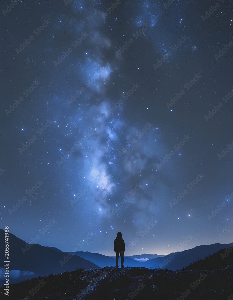 Fototapeta premium Silhouette Person Stargazing Milky Way Galaxy