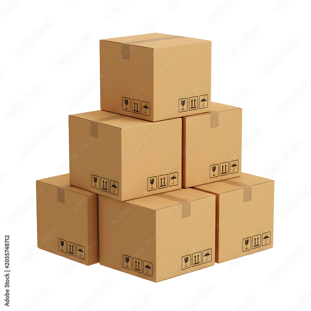 Fototapeta premium Stack of Cardboard Boxes with Shipping Symbols