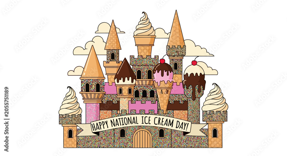 Fototapeta premium Ice Cream Castle Celebration Happy National Ice Cream Day Banner