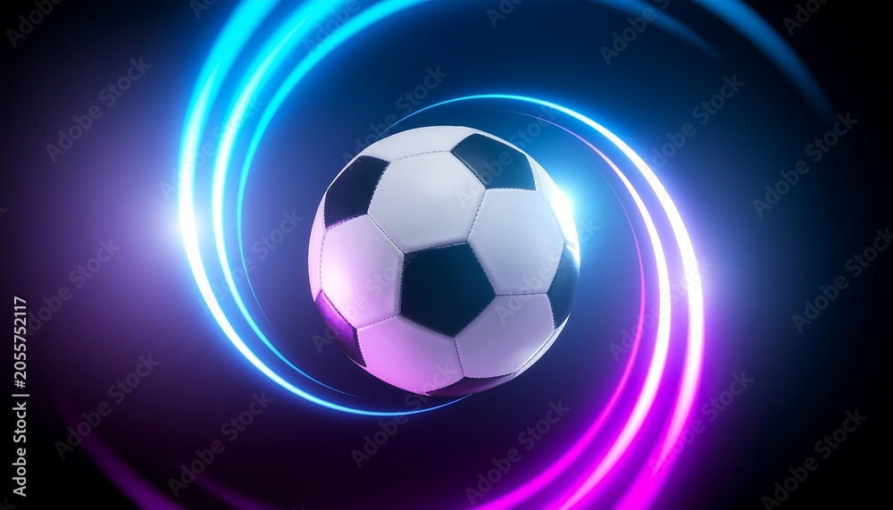 Naklejka premium Soccer ball with neon light effect.