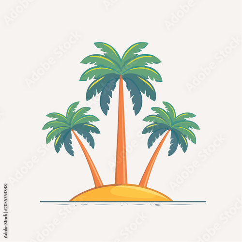 Stylized illustration of three palm trees on a sandy island
