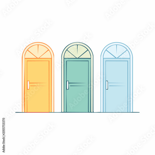 Three Arched Doors in Different Colors