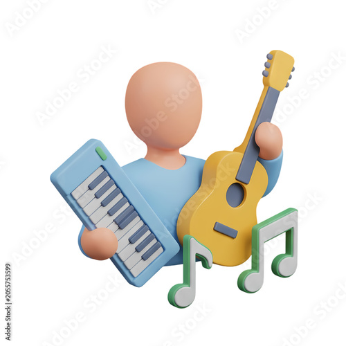 3D Character with Guitar and Keyboard