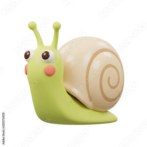 Cute 3D cartoon snail character with big eyes
