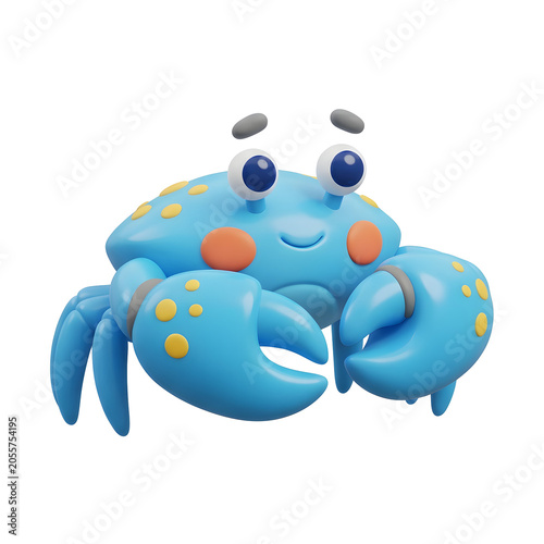 Cute blue cartoon crab with yellow spots