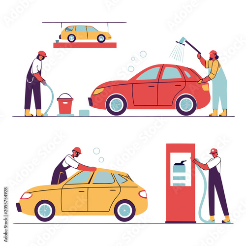 Tableau sur toile Carwash service set