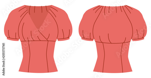 Canvas Print Red empire waist top with puff sleeves, gathered neckline and fitted bodice with shaping seams