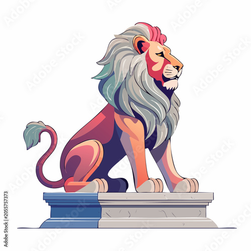 Stylized Lion Sitting on Pedestal Illustration