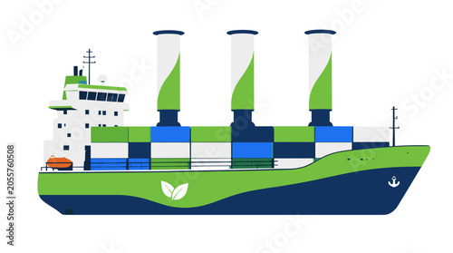 Large cargo ship with containers sailing on blue ocean.