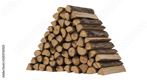 Stacked firewood pyramid isolated on transparent background woodpile for winter heating