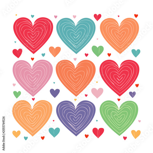 Colorful Hearts Pattern Flat Design