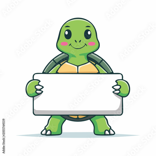Cute cartoon turtle holding a blank sign