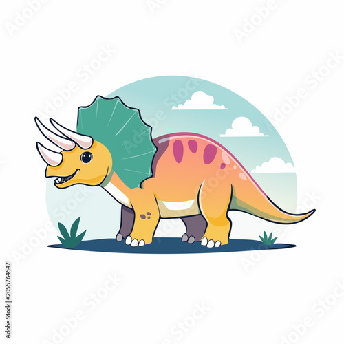 Cute Cartoon Triceratops Dinosaur Illustration