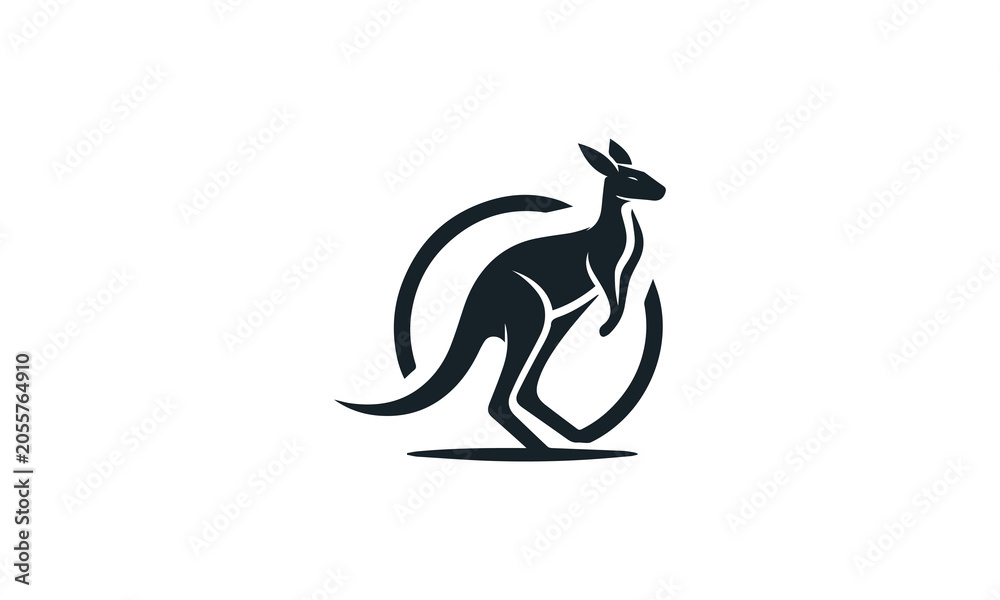 Obraz premium Kangaroo black vector logo illustration on white background