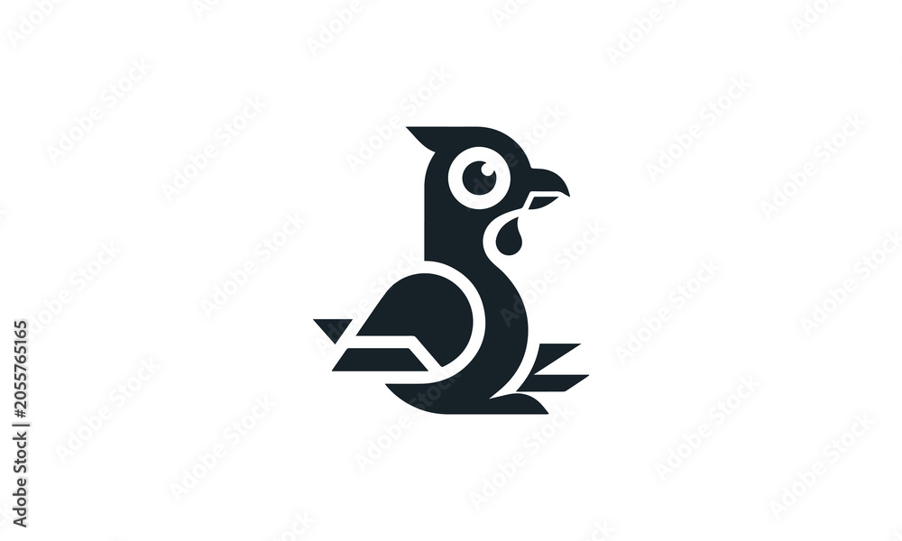 Fototapeta premium Weird Pigeon black vector logo illustration on white background