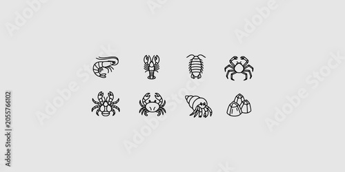 Canvastavla Icon set collection of various crustaceans, including crabs, lobsters, and shrimp, perfect for seafood menus, marine biology projects, and illustrations