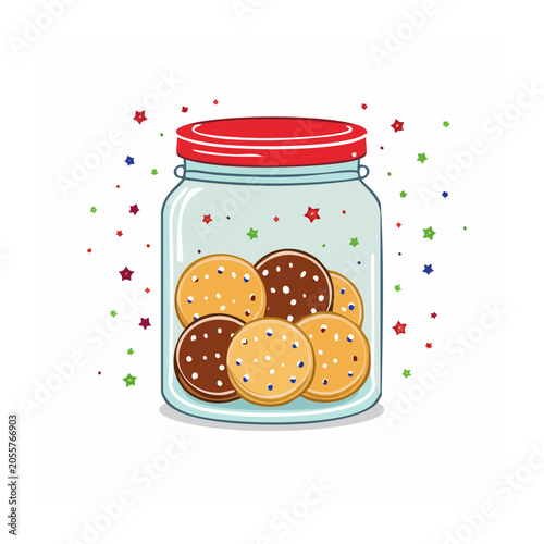 Red cookie jar with lid and cookies